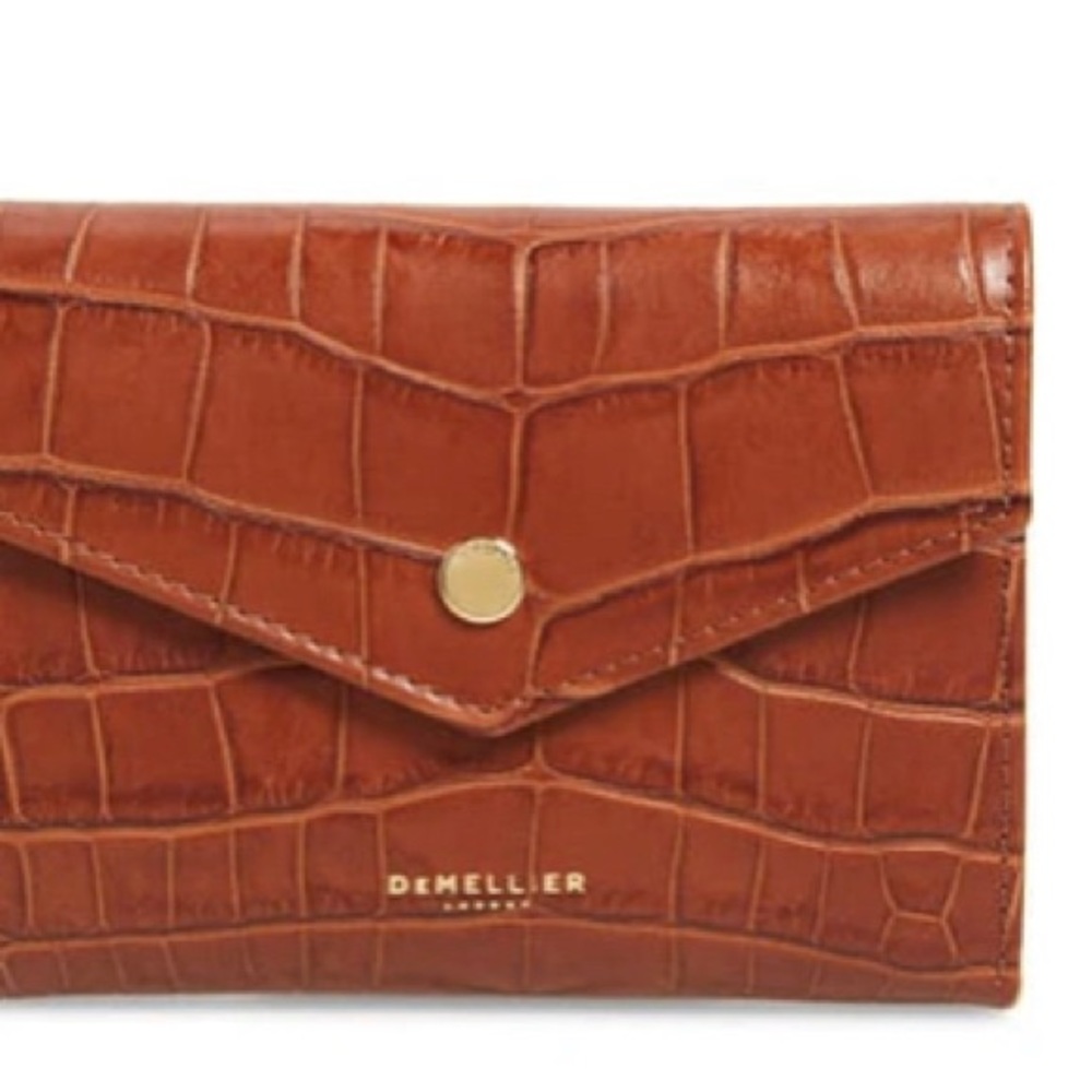 DeMellier MIDI Montmartre Croc Embossed Leather trifold wallet.
